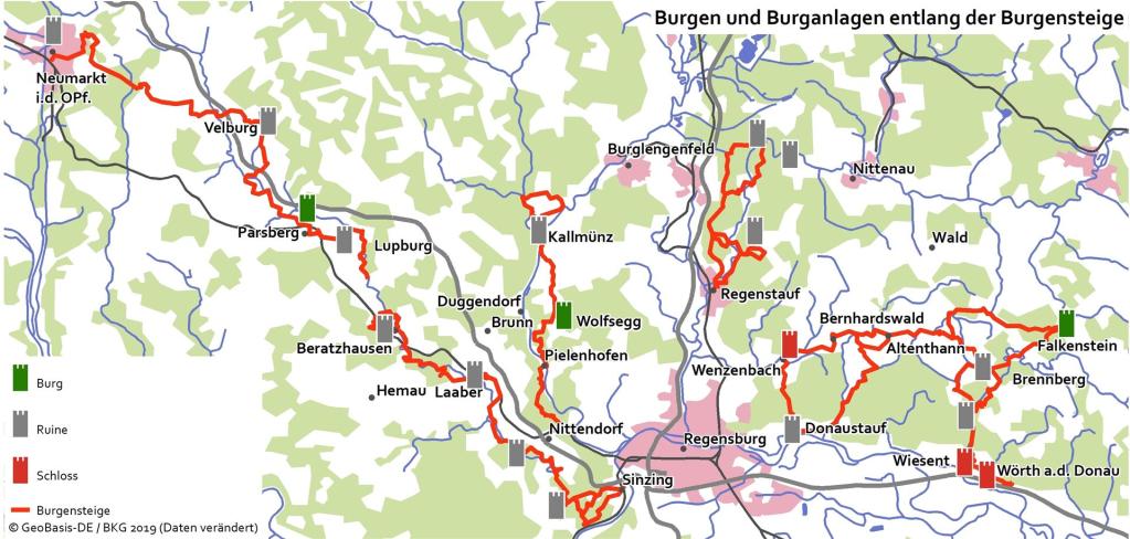 Karte Burgensteige - Quelle: Landkreis Regensburg